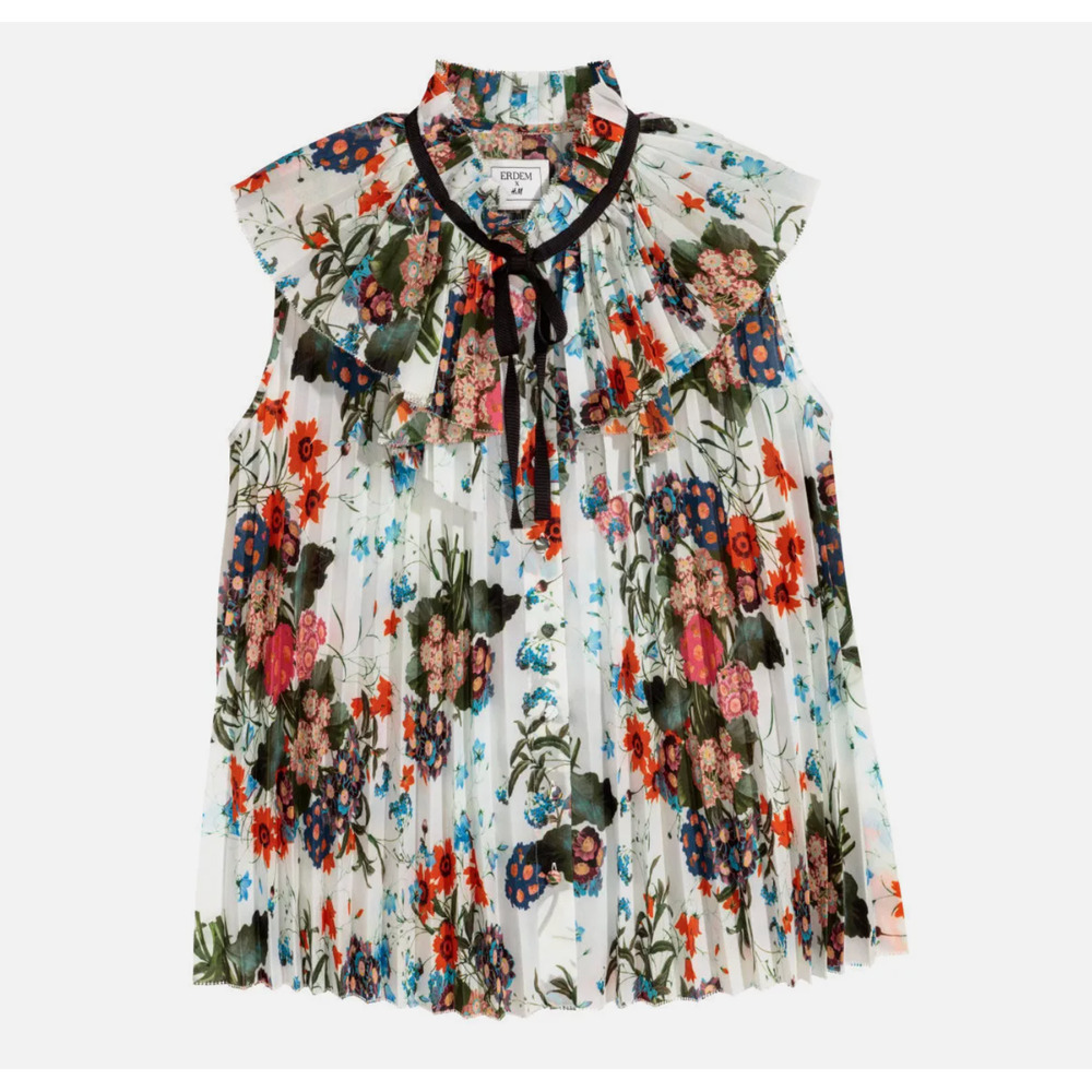 ERDEM x H&M Pleated A-Line Sleeveless Floral Top Victorian Romantic Coquette, 6